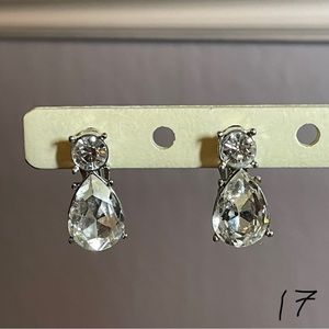Classic Silver Crystal Teardrop Clip On Earrings
